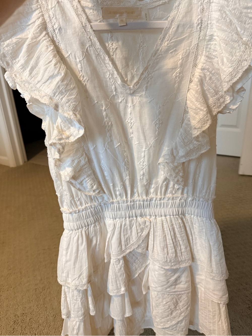 LoveShackFancy White Ruffled Tiered Mini Dress
